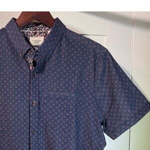 7 Diamonds Men's Stretch Blue Short Sleeve Button Up Diamond Print Size M
